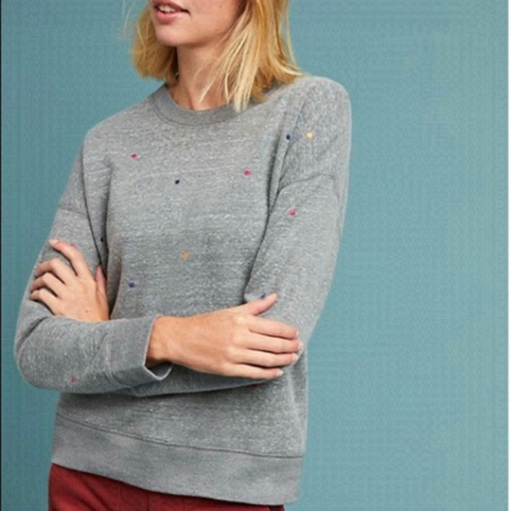 Anthropologie "Current Air" Polka Dot Heather Grey Sweatshirt (XS)